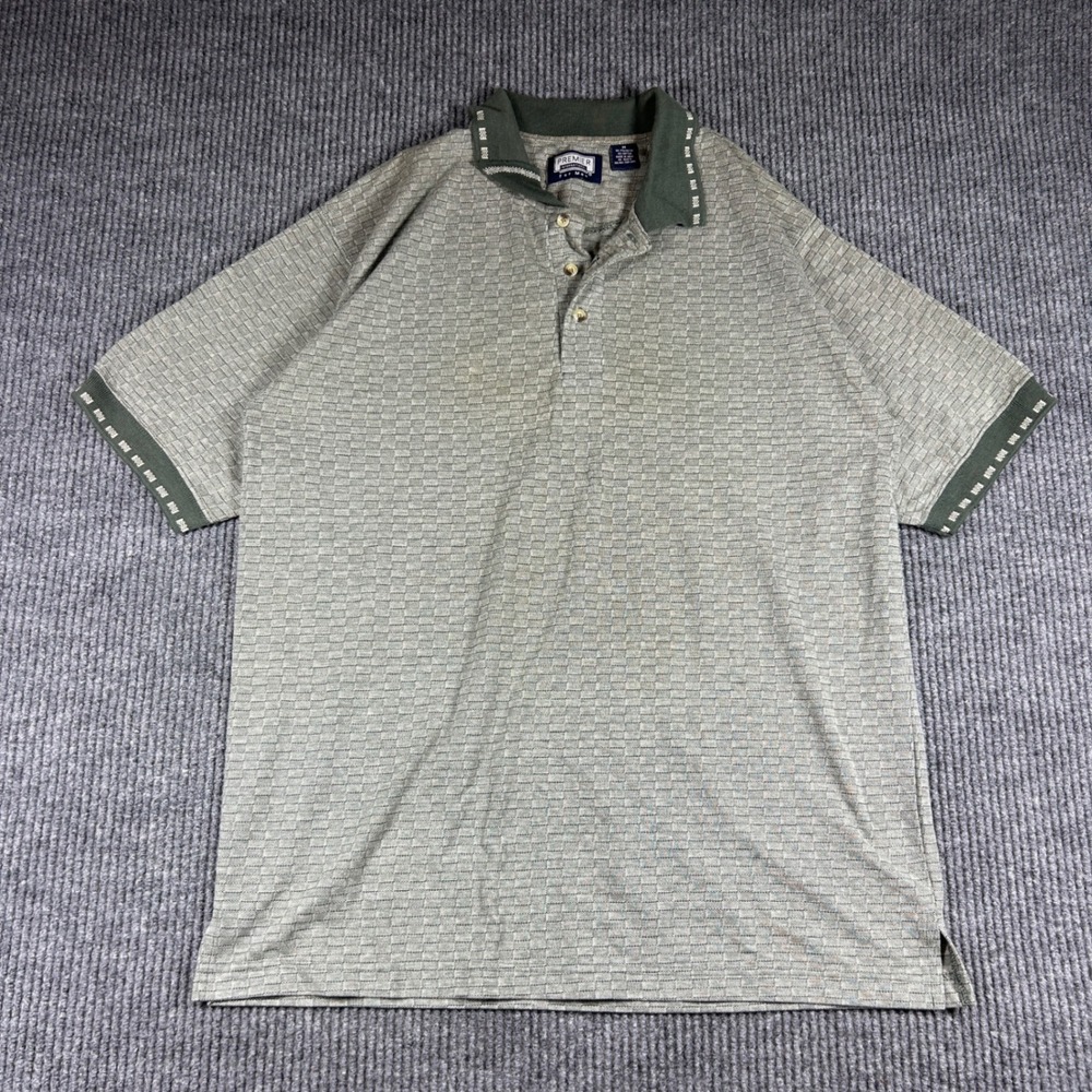 Premier International Shirt Mens M Polo  Green Textured Geometric Short Sleeve